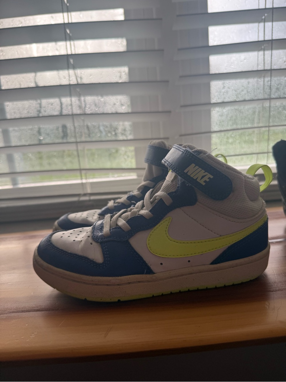 Nike Kids Blue, White & Neon Yellow High-Top Sneakers